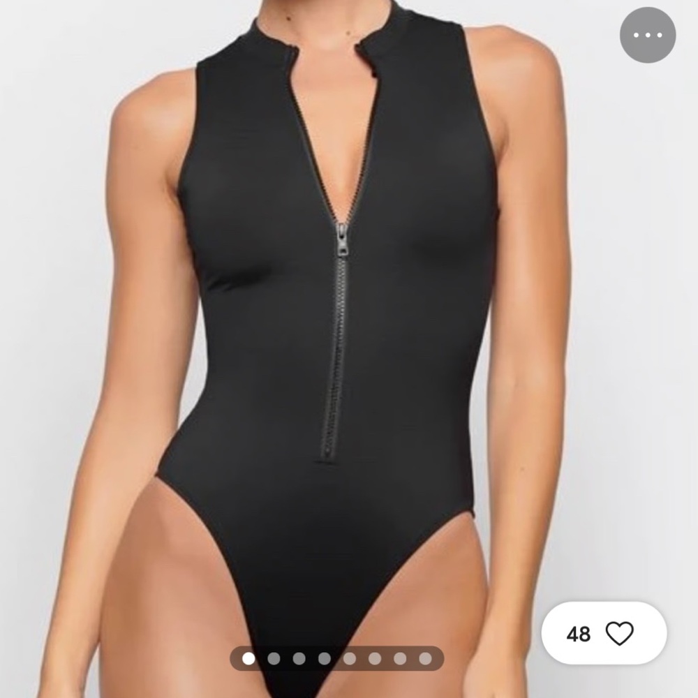 Skims Black Zip Front Bodysuit/ swim